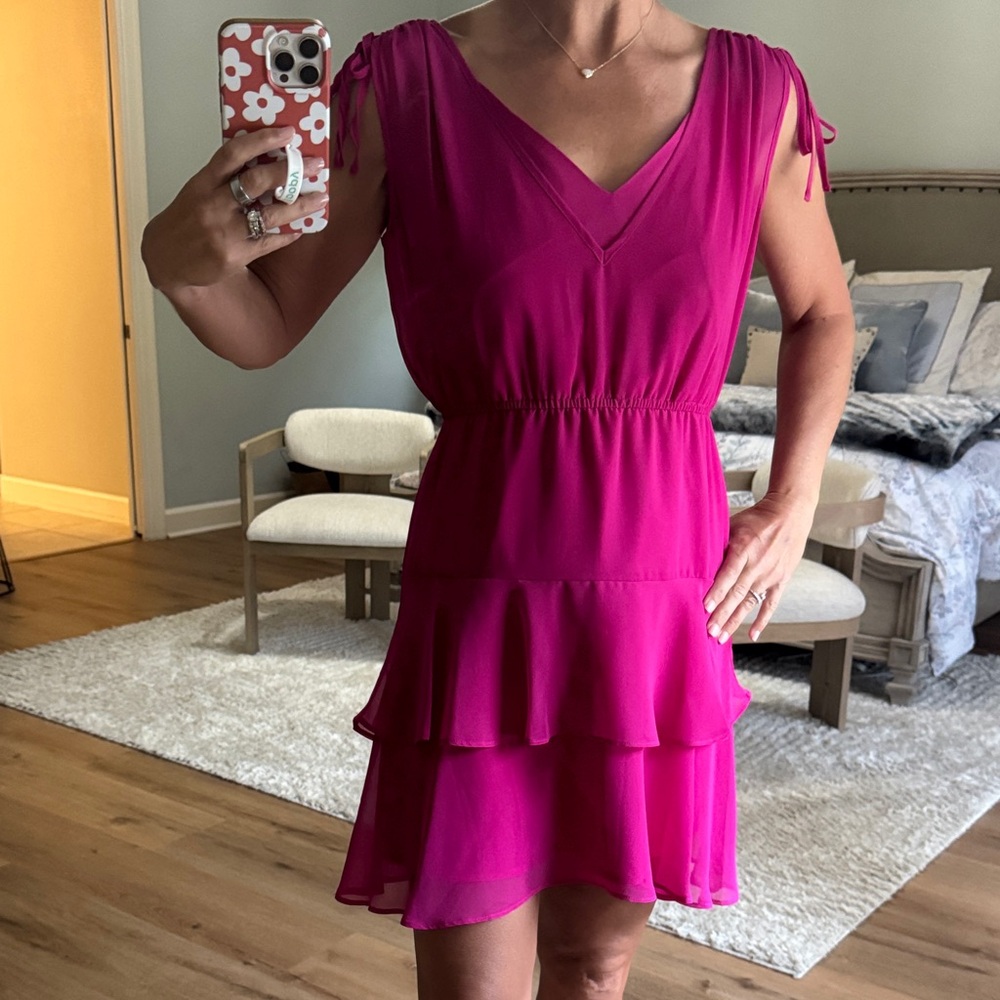 Sam Edelman sleeveless deep pink ruffle mini dress. Lined. Size 8.
